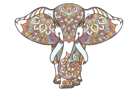 Elephant Silhouette with Decorative Patt: A Creative Design Asset